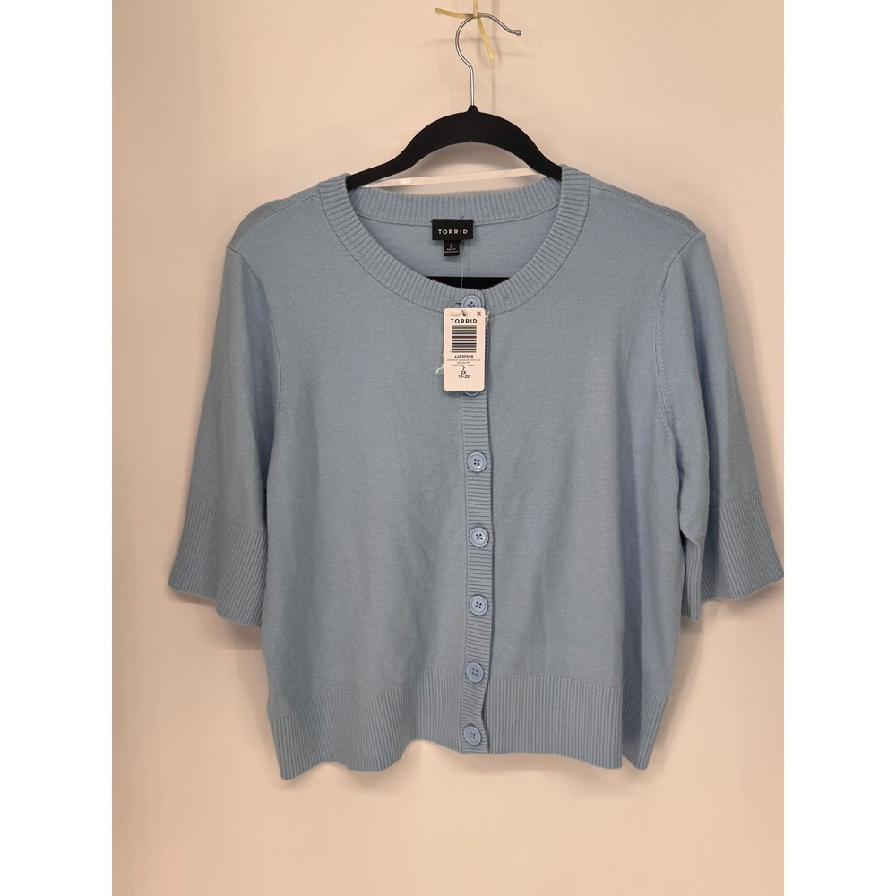 Torrid Cardigan Womens 2X Cerulean NWT Soft Crew Neck Elbow Sleeve Shrug